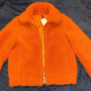 cute orange faux fur jacket!